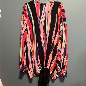 Black and Pink Graphic Tie Front Cardigan
